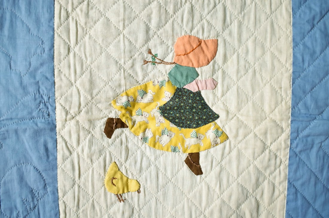 30's Child's Pictorial Crib Quilt, Animals - 7