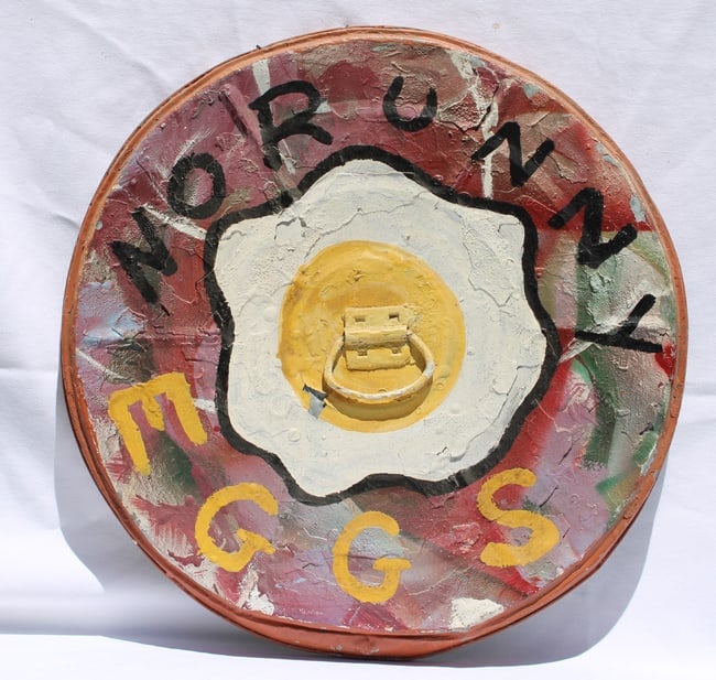 2-Sided Painting by Big Al Taplet on a Trash Can Lid (1 of 9)
