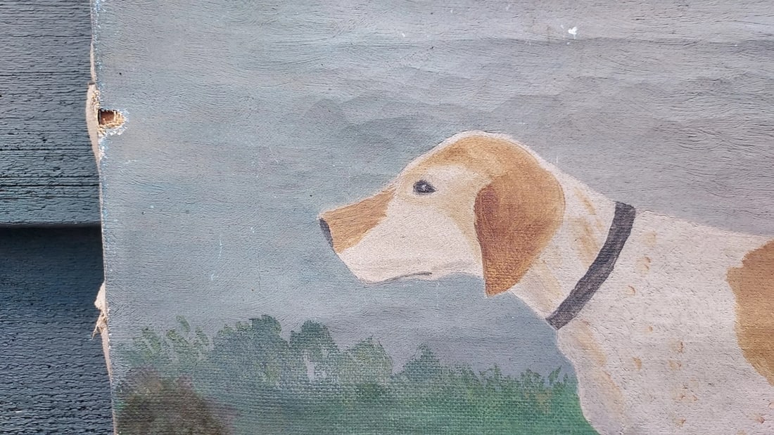 Folk Art Dog 19th Century Oil Painting 13 x 19" - 2