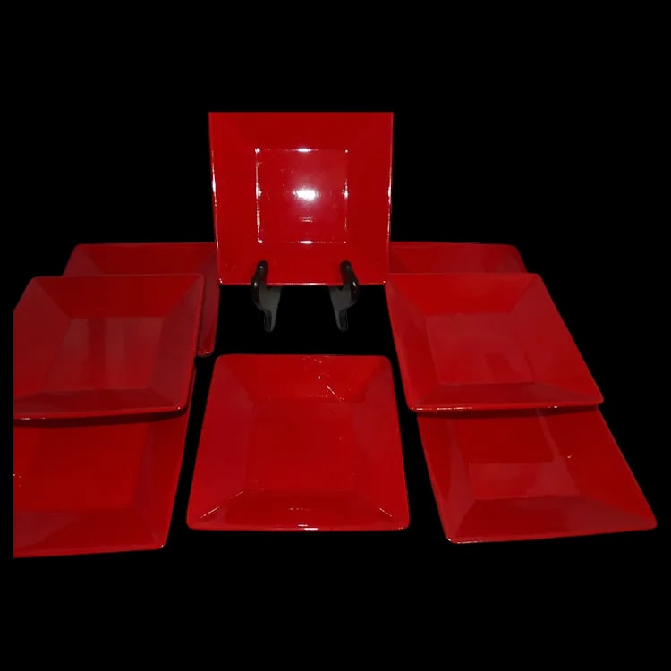 Waechtersbach Fun Factory Red-Cherry Set of 6 Square Salad Plates 7" GERMANY (1 of 7)