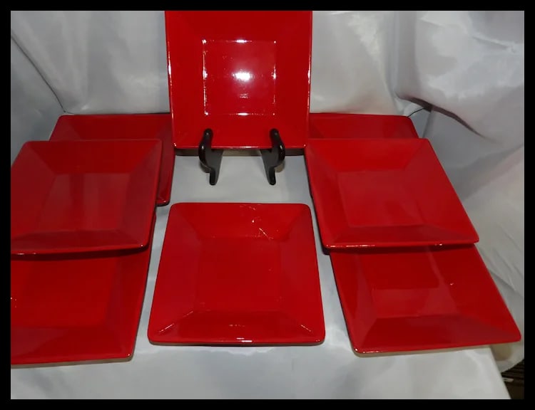 Waechtersbach Fun Factory Red-Cherry Set of 6 Square Salad Plates 7" GERMANY - 2