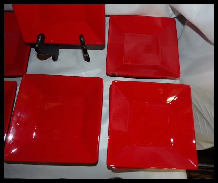 Waechtersbach Fun Factory Red-Cherry Set of 6 Square Salad Plates 7" GERMANY - 4