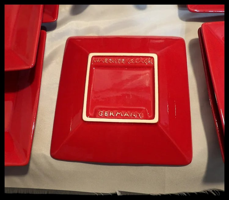 Waechtersbach Fun Factory Red-Cherry Set of 6 Square Salad Plates 7" GERMANY - 6