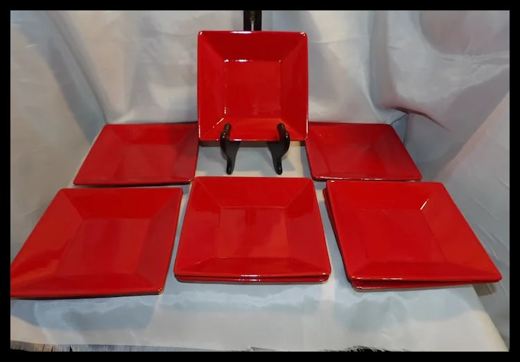 Waechtersbach Fun Factory Red-Cherry Set of 6 Square Salad Plates 7" GERMANY - 7