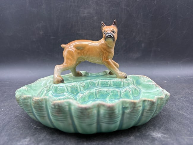 Original Wales Japan Boxer Dog Ashtray Dish Mid Century Figural Ceramic w/ Label (1 of 8)