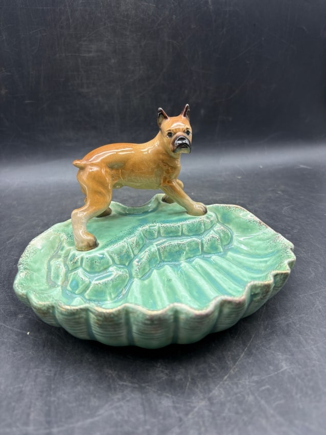 Original Wales Japan Boxer Dog Ashtray Dish Mid Century Figural Ceramic w/ Label - 2