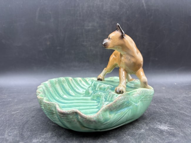 Original Wales Japan Boxer Dog Ashtray Dish Mid Century Figural Ceramic w/ Label - 3