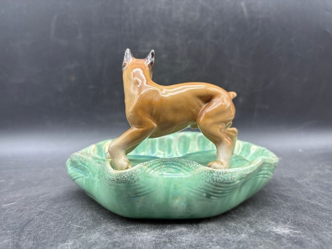 Original Wales Japan Boxer Dog Ashtray Dish Mid Century Figural Ceramic w/ Label - 4