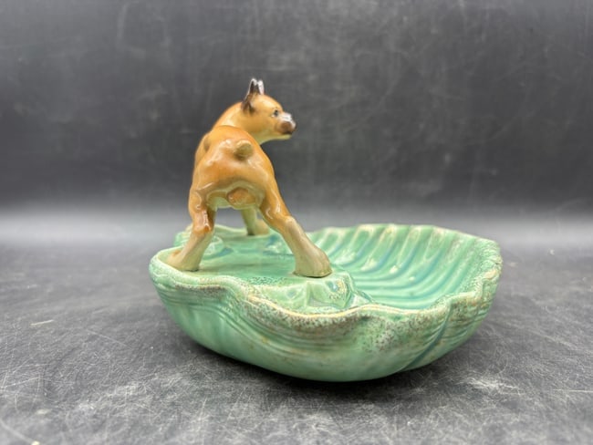 Original Wales Japan Boxer Dog Ashtray Dish Mid Century Figural Ceramic w/ Label - 5