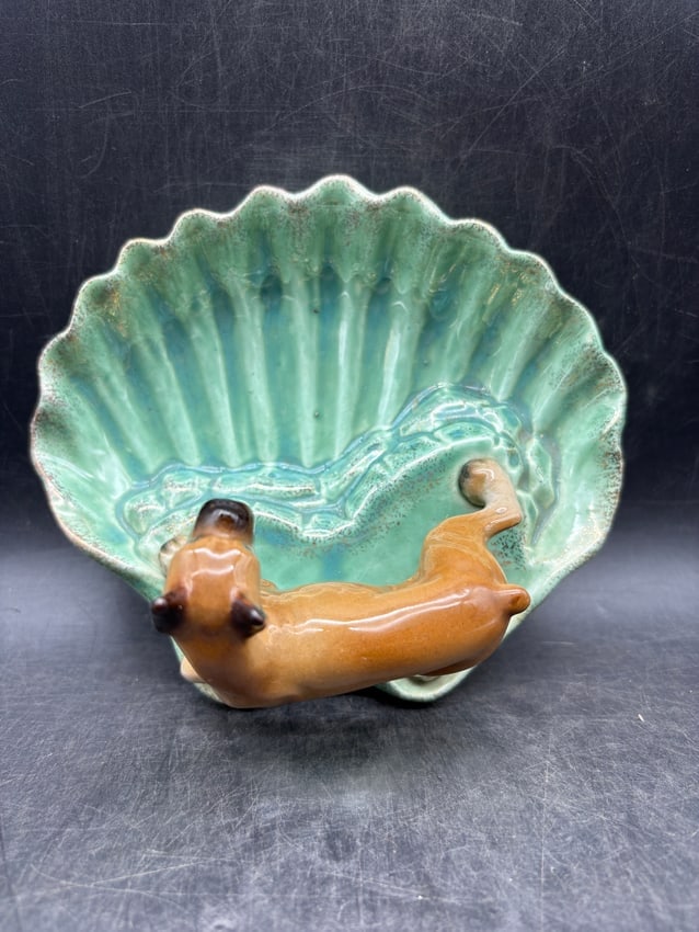 Original Wales Japan Boxer Dog Ashtray Dish Mid Century Figural Ceramic w/ Label - 6