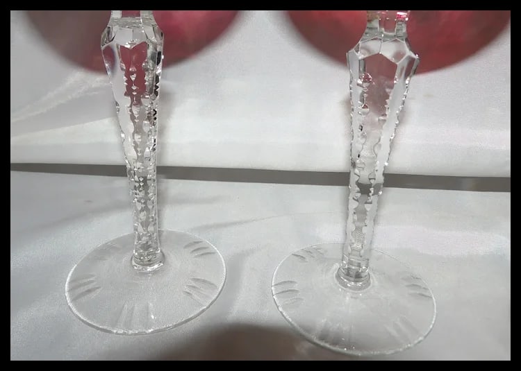 Set of 4 Vintage Bohemian Cranberry Crystal Cut-to-Clear Wine Goblets - 7