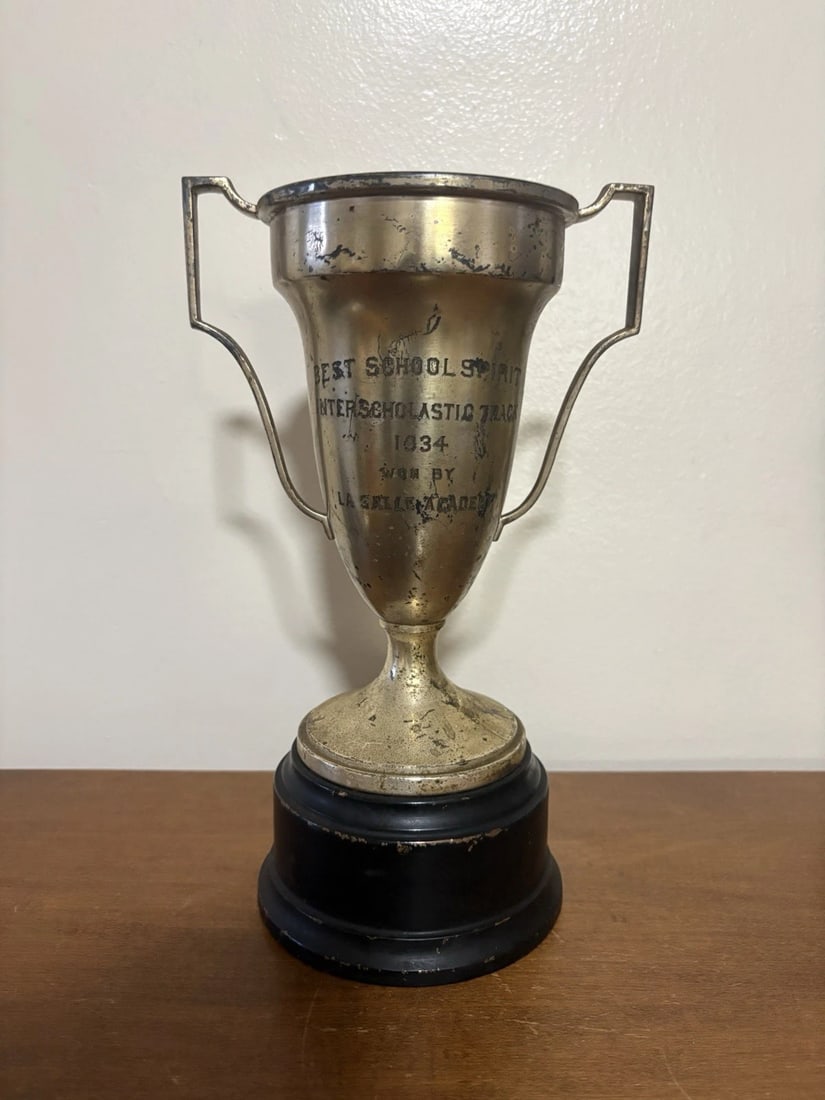 1934 La Salle Academy Loving Cup Trophy Providence RI: It measures 11 1/2" x 7" and is dated 1934. It has wear as shown in the photos. La Salle academy is in providence RI Shipping: Domestic: Flat-rate of $25.00 to anywhere within the contiguous U.S.