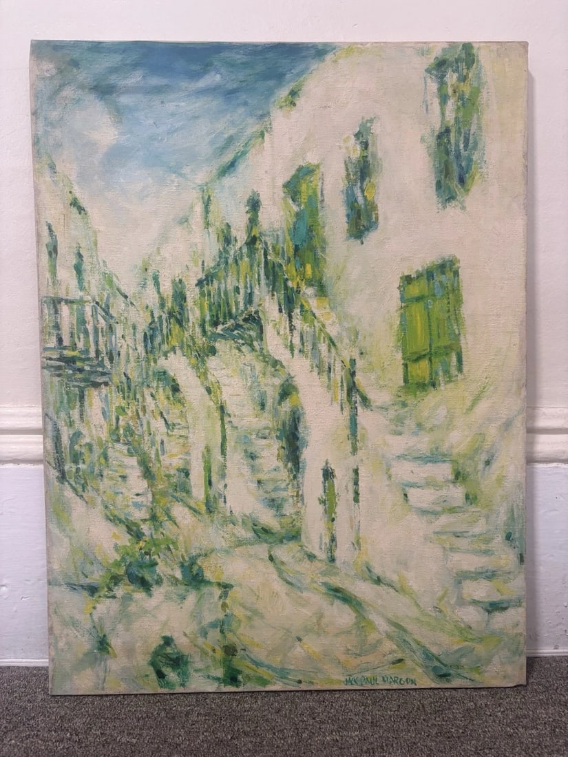 Paul Jack Maroon Oil On Canvas Greecian Cityscape Painting (1 of 4)