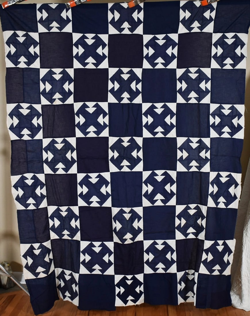 1890's Indigo Blue & White Temperance Quilt Top (1 of 6)