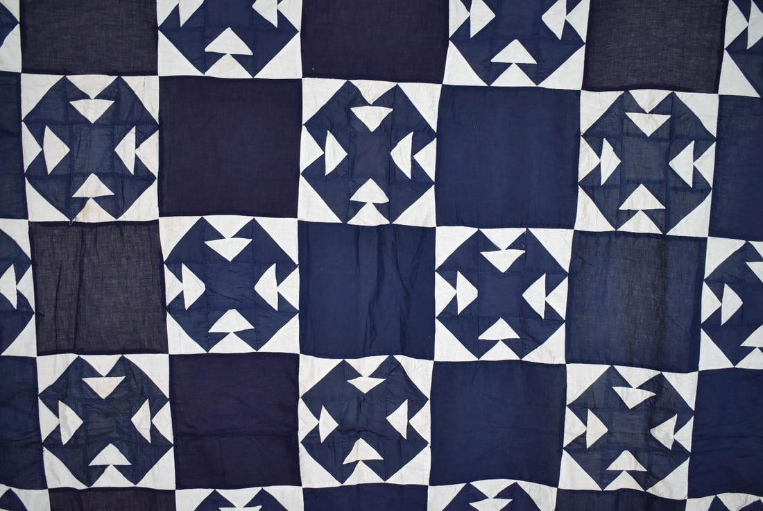 1890's Indigo Blue & White Temperance Quilt Top - 2