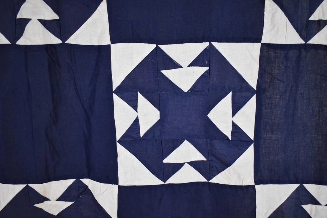 1890's Indigo Blue & White Temperance Quilt Top - 4