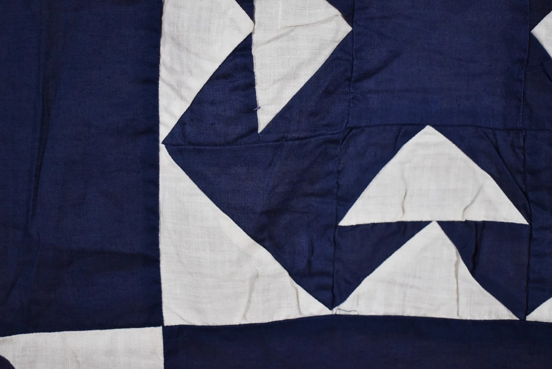 1890's Indigo Blue & White Temperance Quilt Top - 5