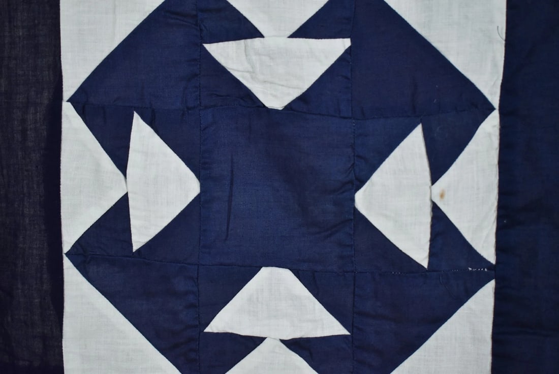 1890's Indigo Blue & White Temperance Quilt Top - 6