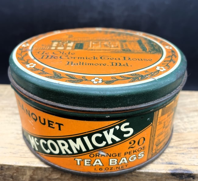 VINTAGE Antique McCormick Ye OLDE MCCORMICK TEA HOUSE Baltimore MD TIN CAN C1930's (1 of 8)