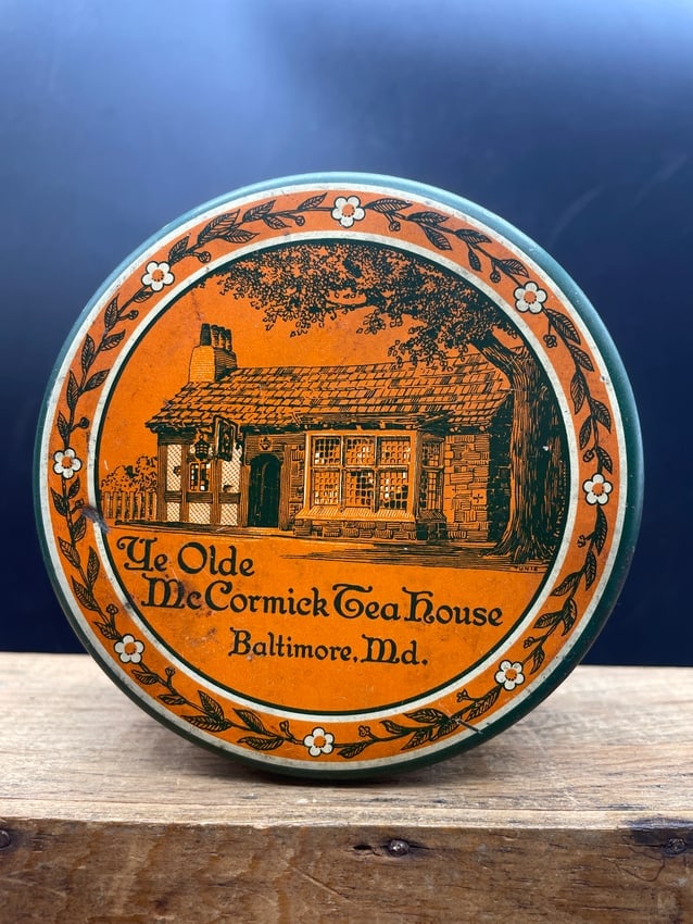 VINTAGE Antique McCormick Ye OLDE MCCORMICK TEA HOUSE Baltimore MD TIN CAN C1930's - 2