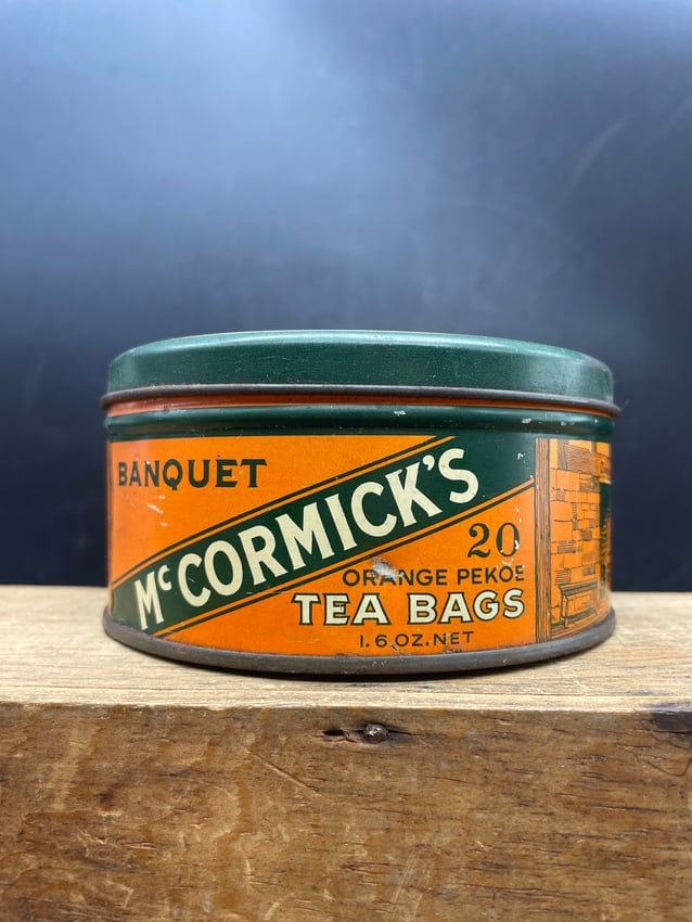 VINTAGE Antique McCormick Ye OLDE MCCORMICK TEA HOUSE Baltimore MD TIN CAN C1930's - 3