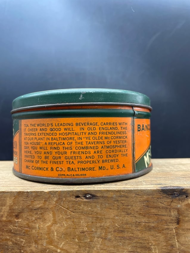 VINTAGE Antique McCormick Ye OLDE MCCORMICK TEA HOUSE Baltimore MD TIN CAN C1930's - 6