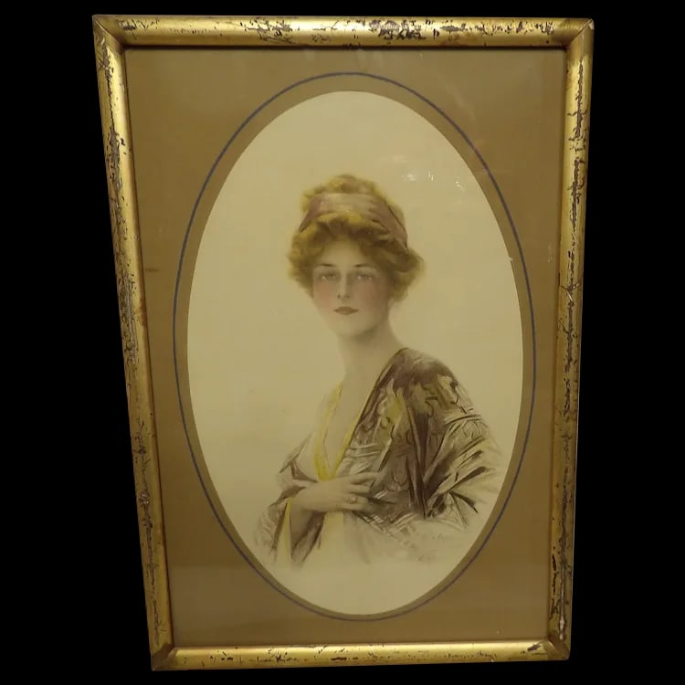 Antique Hand Colored Lithograph of Woman: This unique Antique Hand Colored Lithograph of Woman is in excellent condition. It is dated 1912 and the artist is Philip Bordeaux. I had this examined by a professional artist and he and I agree