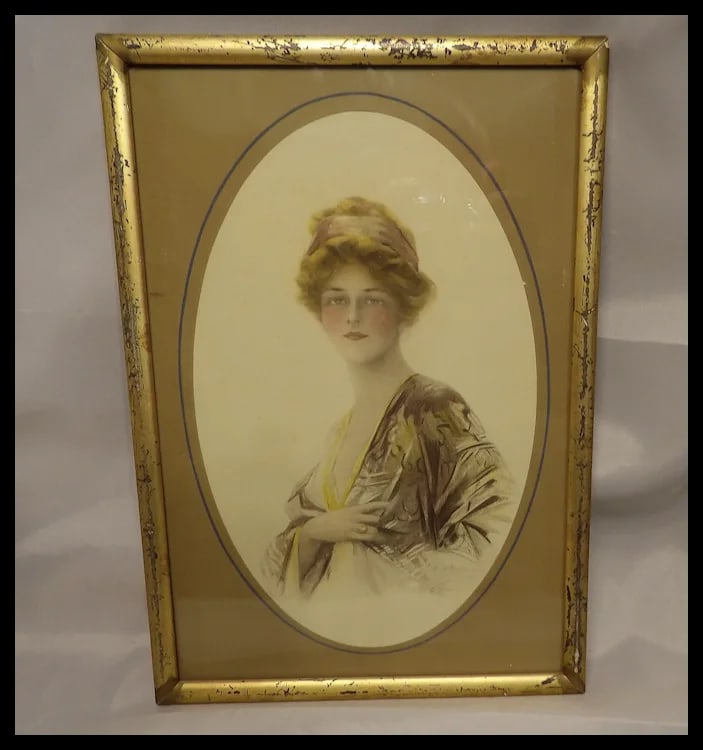 Antique Hand Colored Lithograph of Woman - 2