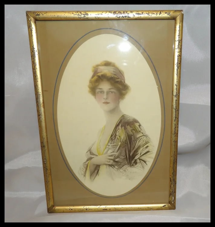 Antique Hand Colored Lithograph of Woman - 9