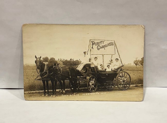 Share RPPC Real Photo Postcard Women Horse Drawn Parade Float 'Purity Cleanliness 1900 - 2