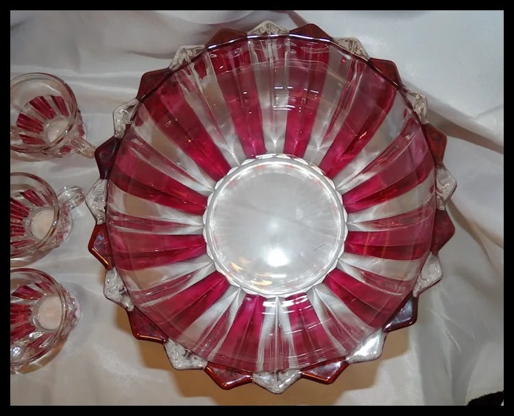 Rare 1940s Punch Bowl 1005 Ruby Flash by INDIANA GLASS - 5