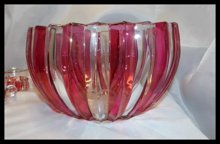 Rare 1940s Punch Bowl 1005 Ruby Flash by INDIANA GLASS - 6