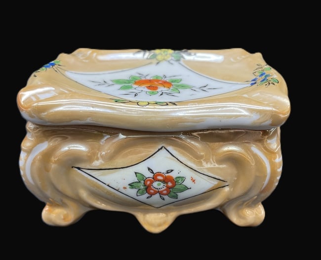 Vintage Porcelain Cigarette Trinket Box Made In Japan Floral - 2