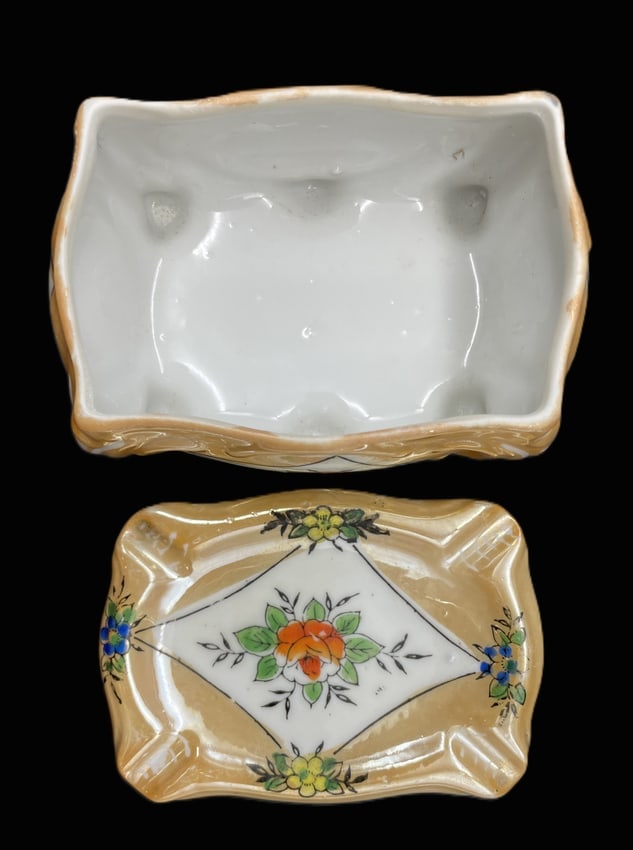 Vintage Porcelain Cigarette Trinket Box Made In Japan Floral - 3