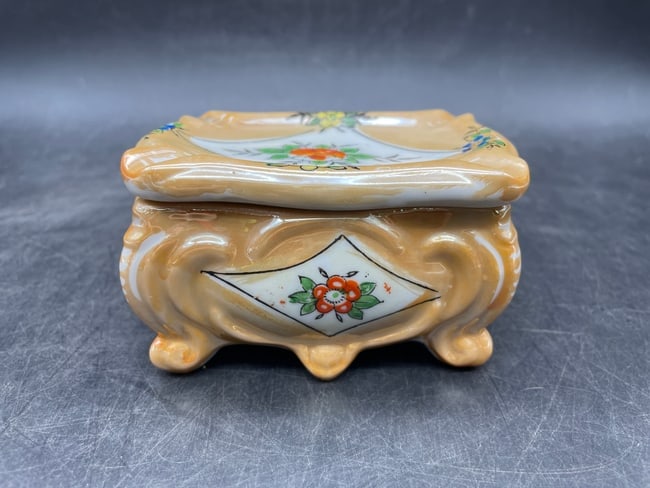 Vintage Porcelain Cigarette Trinket Box Made In Japan Floral - 4