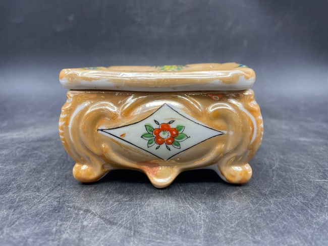 Vintage Porcelain Cigarette Trinket Box Made In Japan Floral - 5