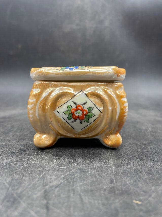 Vintage Porcelain Cigarette Trinket Box Made In Japan Floral - 6