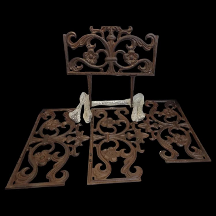 Cast Iron Garden Fence with Spikes by Relax Days: This set of 4 Cast Iron Garden Fence with Spikes by Relax Days is NOS never used. They measure 14 1/4" x 8 1/2" without spikes. Each piece weight almost 4 pounds. The 4 pieces will front almost 5 ft