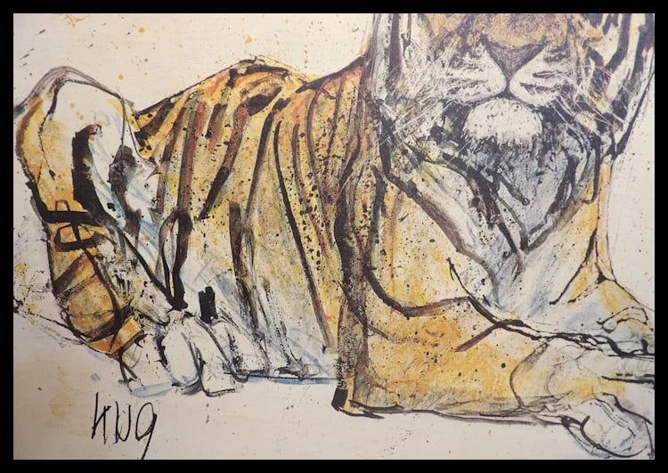 Vintage Fritz Hug Resting Tiger Framed Print on Canvas - 3