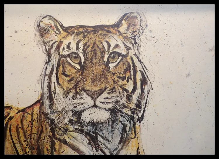 Vintage Fritz Hug Resting Tiger Framed Print on Canvas - 4