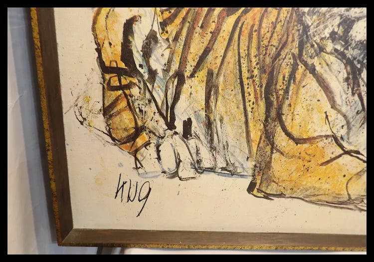 Vintage Fritz Hug Resting Tiger Framed Print on Canvas - 5