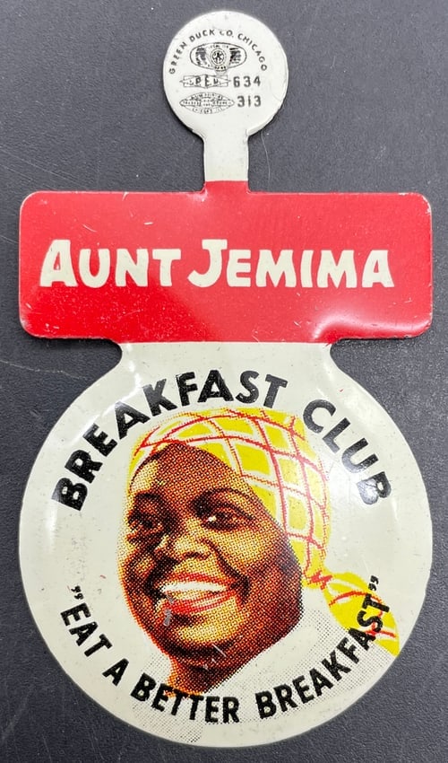 1950's Aunt Jemima Pancake Breakfast Club Bend Back Button NOS: Date/Period: APPROX 1950'S Dimension: Approx. 2" Material: metal Additional Information: Vintage 1950's Aunt Jemima Pancake Breakfast Club Bend Back Button Pin New Old Stock Shipping: Domestic: