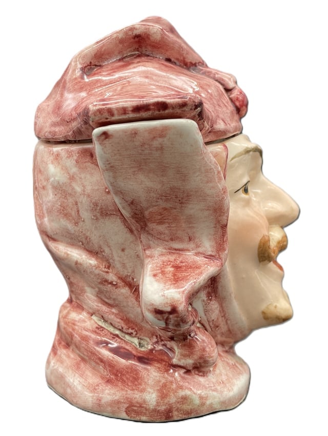 Vintage Majolica Style Figural Man Head Tobacco Jar / Humidor, Court Jester - 3
