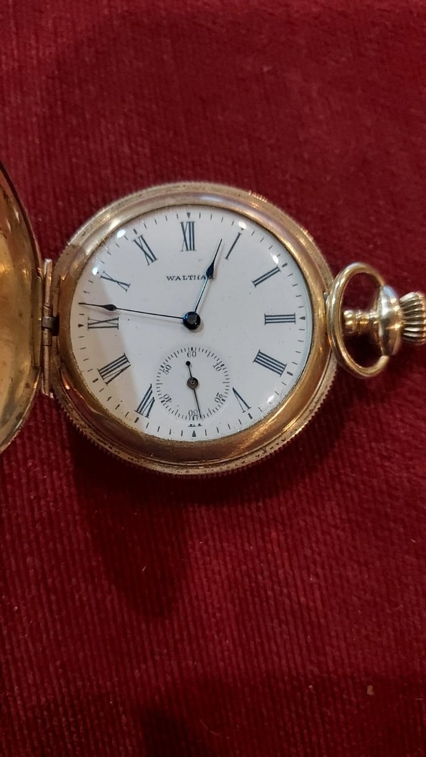 Pocket Watch Waltham Hunting Case Gold Filled Engraved Coin Edge 1 5/16 dia - 2