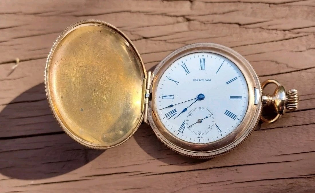 Pocket Watch Waltham Hunting Case Gold Filled Engraved Coin Edge 1 5/16 dia - 3