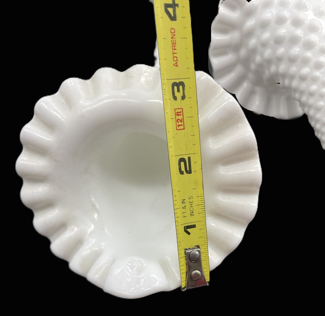Vintage White Milkglass Hobnail Epergne Tri-Horn Fenton Ruffled Jack in Pulpit - 5