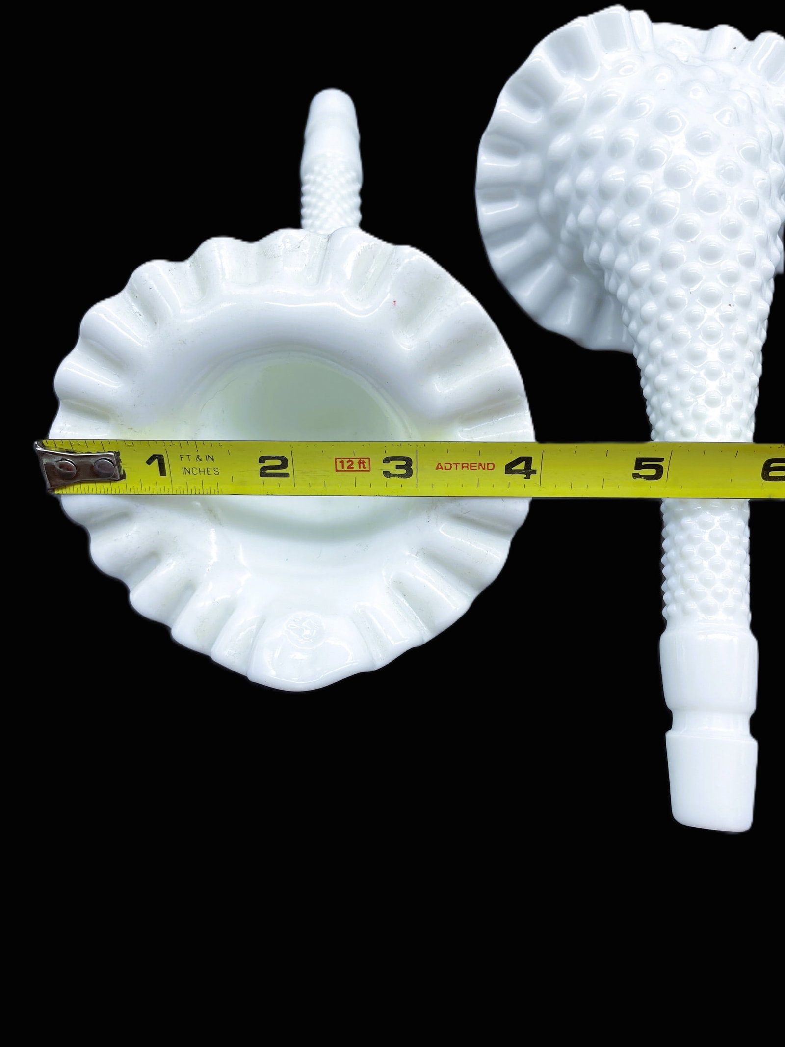 Vintage White Milkglass Hobnail Epergne Tri-Horn Fenton Ruffled Jack in Pulpit - 6