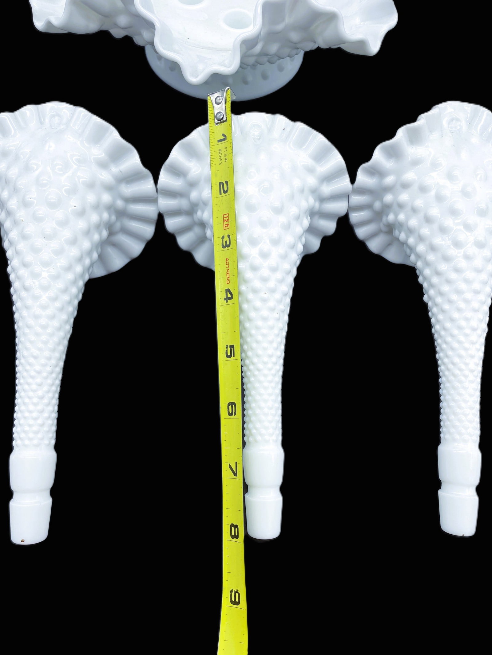 Vintage White Milkglass Hobnail Epergne Tri-Horn Fenton Ruffled Jack in Pulpit - 7