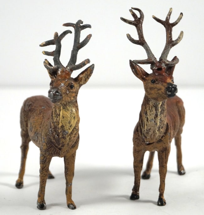 Antique German Deer Putz Cast Metal Christmas Figurine #4 - 2