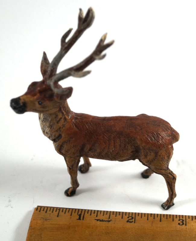 Antique German Deer Putz Cast Metal Christmas Figurine #4 - 6